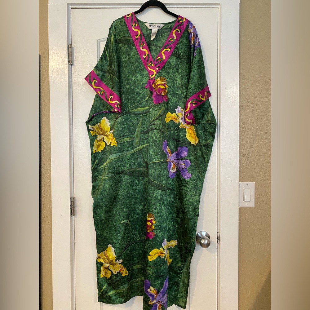 Winlar Green Floral Maxi V Neck Kaftan
